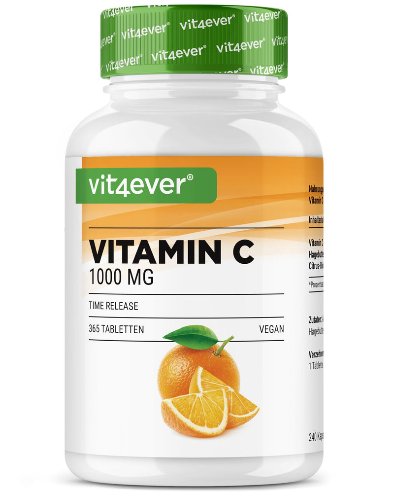 Vitamin C 1000mg - 365 tablets in annual supply - Time released effect - Laboratory tested - Vitamin C + rosehip extract + citrus bioflavonoids - Vegan - High dosage - NewNest Australia