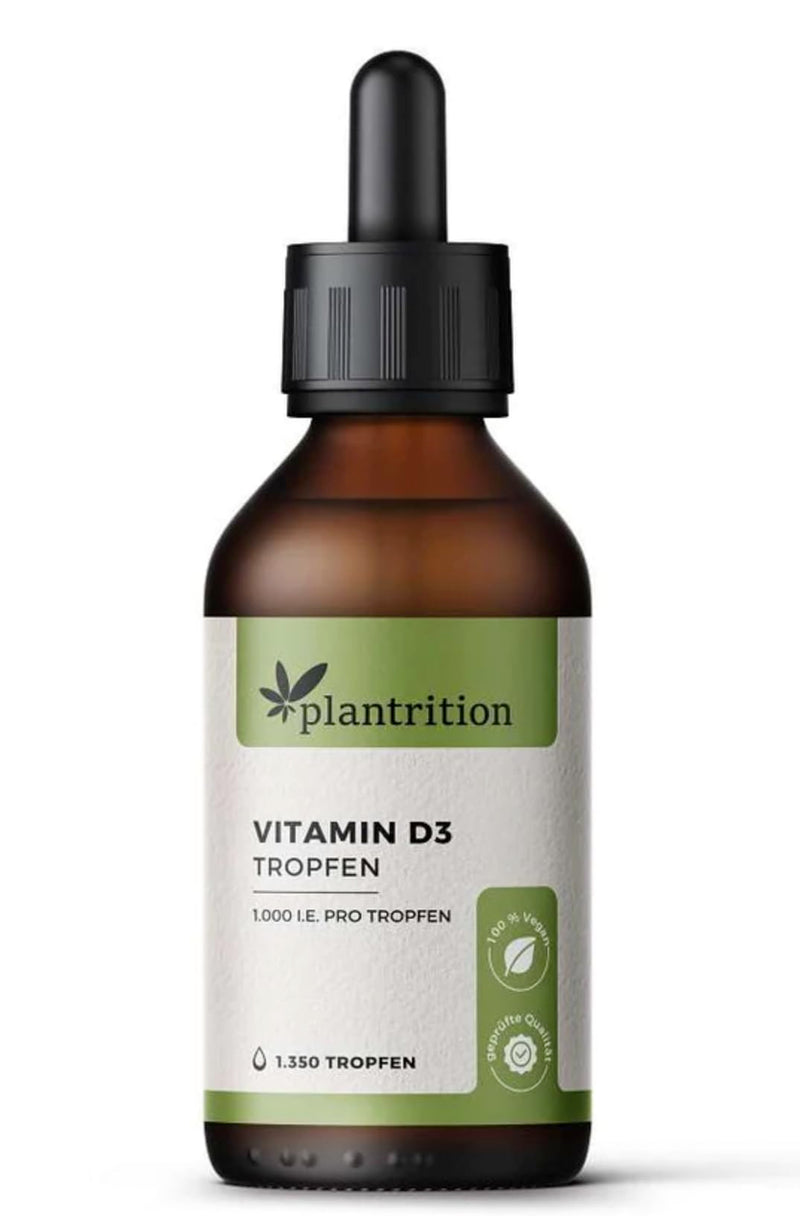 plantrition Vitamin D3 drops vegan 1000 IU per drop 1,350 drops of vitamin D oil - vitamin D3 from lichen (cholecalciferol) MCT oil coconut base Made in Germany - 50ml - NewNest Australia