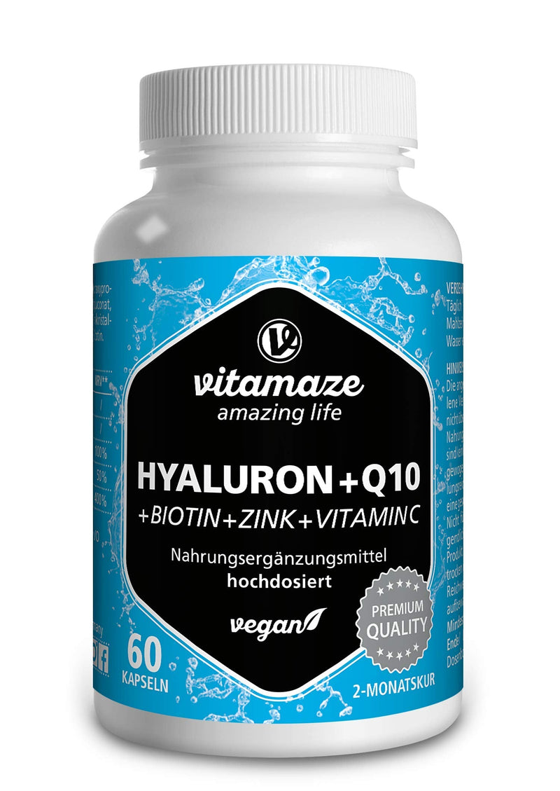 Hyaluronic acid high dose 200 mg + Coenzyme Q10 100 mg per vegan capsule, 2 month treatment, high bioavailability, low molecular weight: 500-700 kDa, dietary supplement without unnecessary additives - NewNest Australia