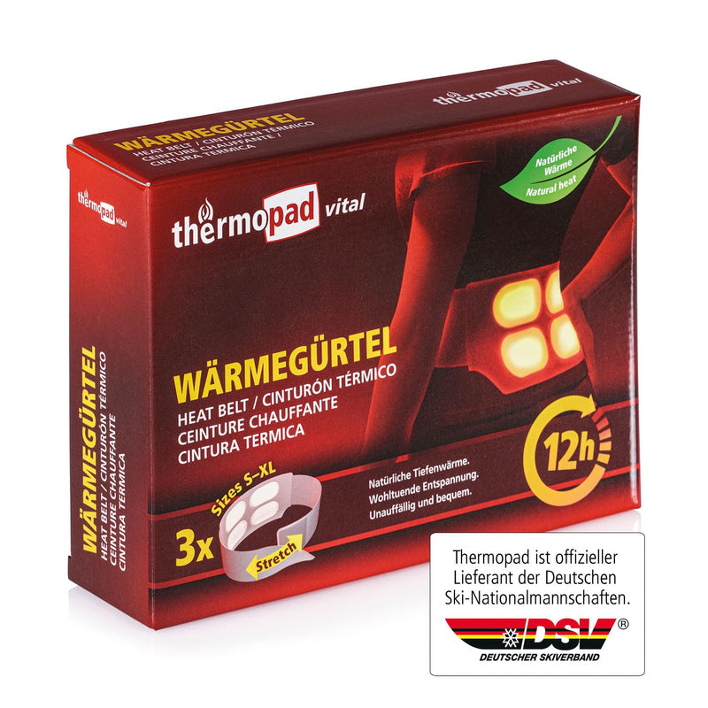 THERMOPAD heat belt GR. S-XL (stretch/Velcro) - THE ORIGINAL: 3x heat belts for 12 hours of warmth I Ready-to-use heat belt with extra warm heat cells - disposable kidney warmer / back warmer single - NewNest Australia