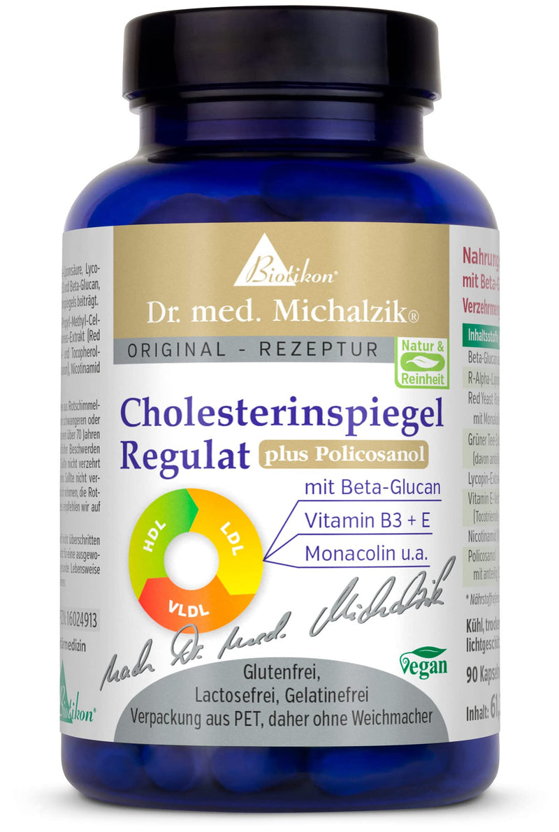 Cholesterol Level Regulat + Policosanol - Dr. med. Michalzik - 90 capsules - with policosanol and natural sodium R-alpha lipoic acid - without additives - from BIOTIKON® - NewNest Australia