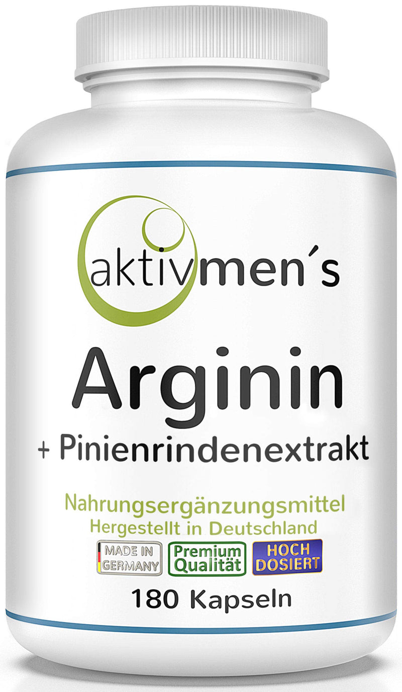Aktivmen'S Arginine Plus Pine Bark Extract, High Dose, 180 Capsules, For Strong And Active Men, L-Arginine Base + Pinaster Extract, 1 Tin (1 X 135 G), 100.00% Vegan + Tested By Experts - NewNest Australia