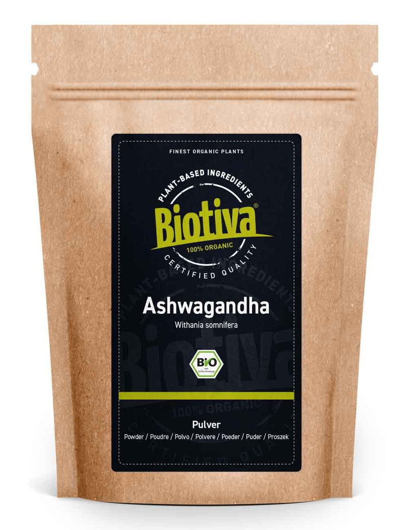 Biotiva Ashwagandha Organic Powder 500 G - Ashwaganda Root Powder - Sleep Berry - Ayurveda - Indian Ginseng - In Resealable Zip Bag - Bottled And Controlled In Germany - NewNest Australia