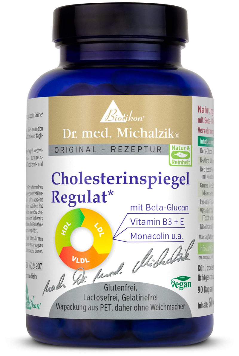 Cholesterol Level Regulat Dr. med. Michalzik - 120 capsules - sodium R-alpha lipoic acid, lycopene, green tea extract, monacolin K, beta-glucan from oats - without additives - from BIOTIKON® - NewNest Australia