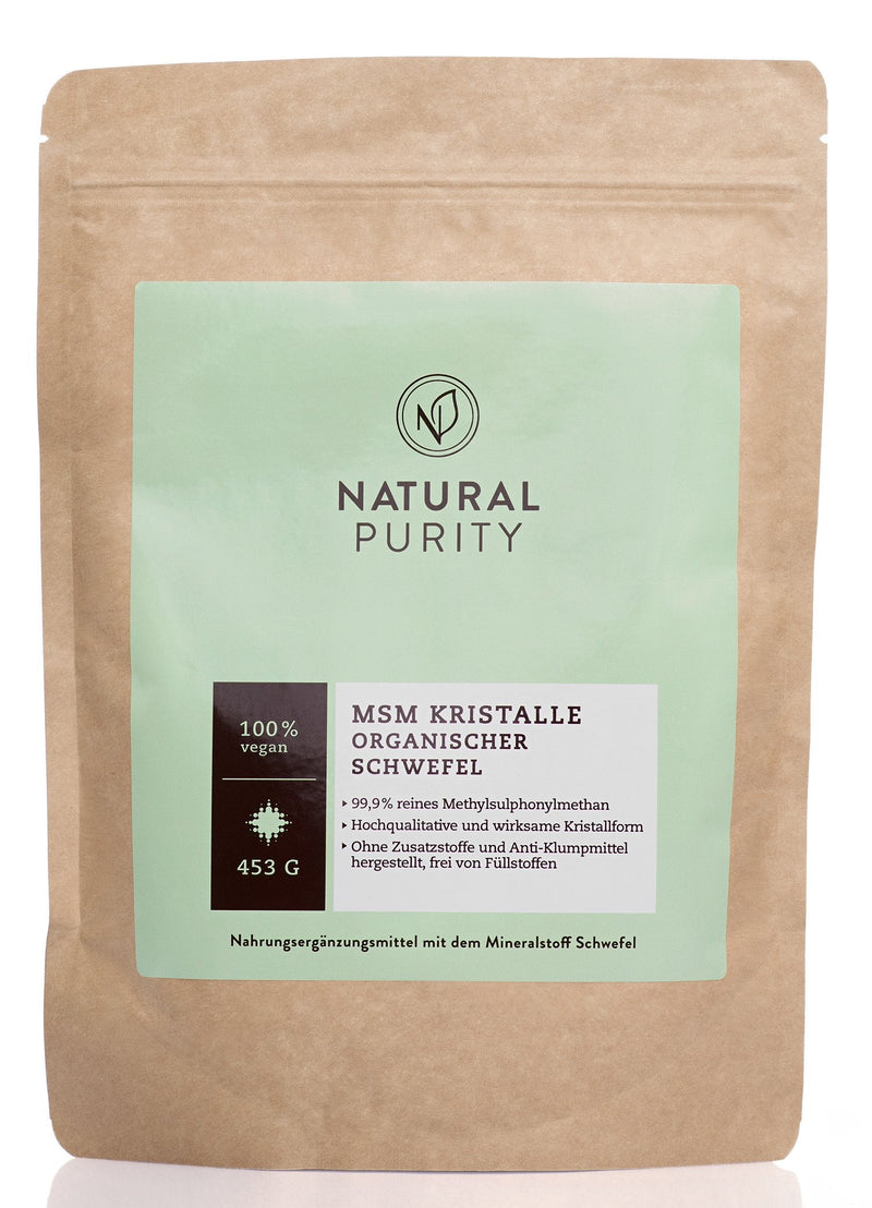 MSM Organic Sulfur Crystals (99.9% Methylsulfonylmethane) Natural Purity - 453g pure crystal form - higher bioavailability and higher dosage than capsules and powder - NewNest Australia