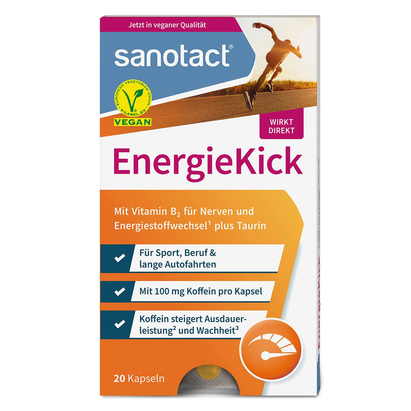 sanotact EnergyKick capsules • 20 energy capsules as an energy booster • Caffeine tablets with taurine + vitamin B2 • Stimulator for tiredness & for more energy 20 capsules 20 pieces (pack of 1) - NewNest Australia