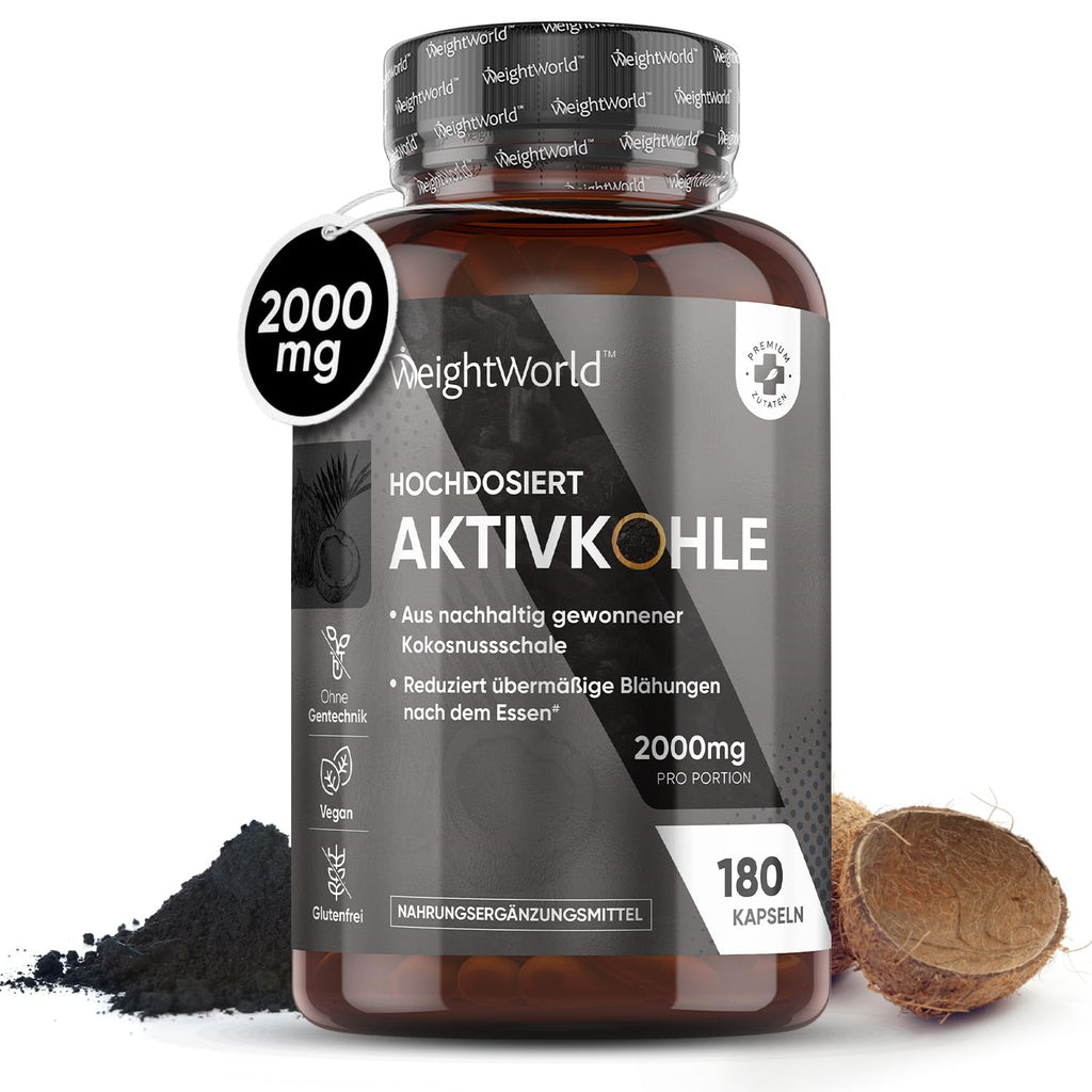 Activated Charcoal Capsules - 2000Mg Per Daily Dose (6 Pcs.) - 180 Vegan Capsules - Made From Coconut Shell - Natural Ingredients Without Magnesium Stearate - Laboratory Tested In Germany, Weightworld - NewNest Australia