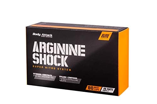 Body Attack Arginine Shock 80 high-dose maxi caps - Made in Germany - 3150 mg L-arginine hydrochloride and 750 mg L-citrulline malate per serving, for improved blood flow and maximum pump, aminos - NewNest Australia