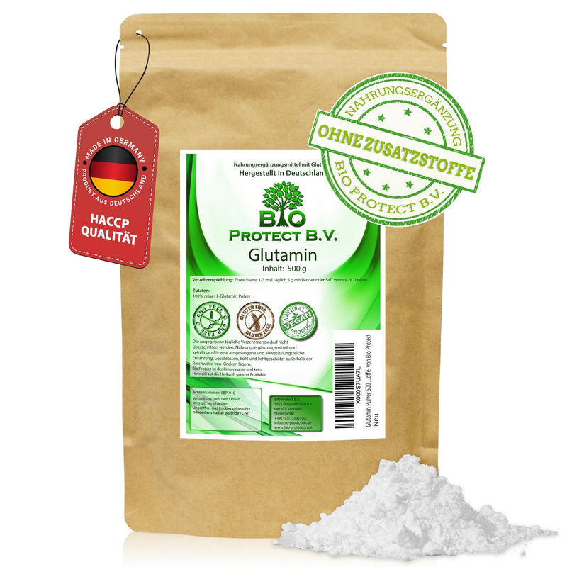 L-Glutamine powder - 500 g - pure L-Glutamine - laboratory tested - high dosage - vegan - L-Glutamine amino acid without additives from Bio Protect - NewNest Australia