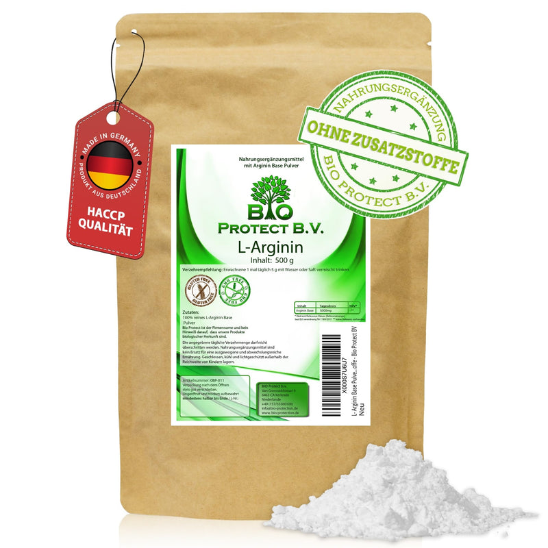 L- Arginine Base Powder 500 grams - 100% without additives - purest arginine powder in premium quality from Bio Protect always free from magnesium stearate and other additives - NewNest Australia