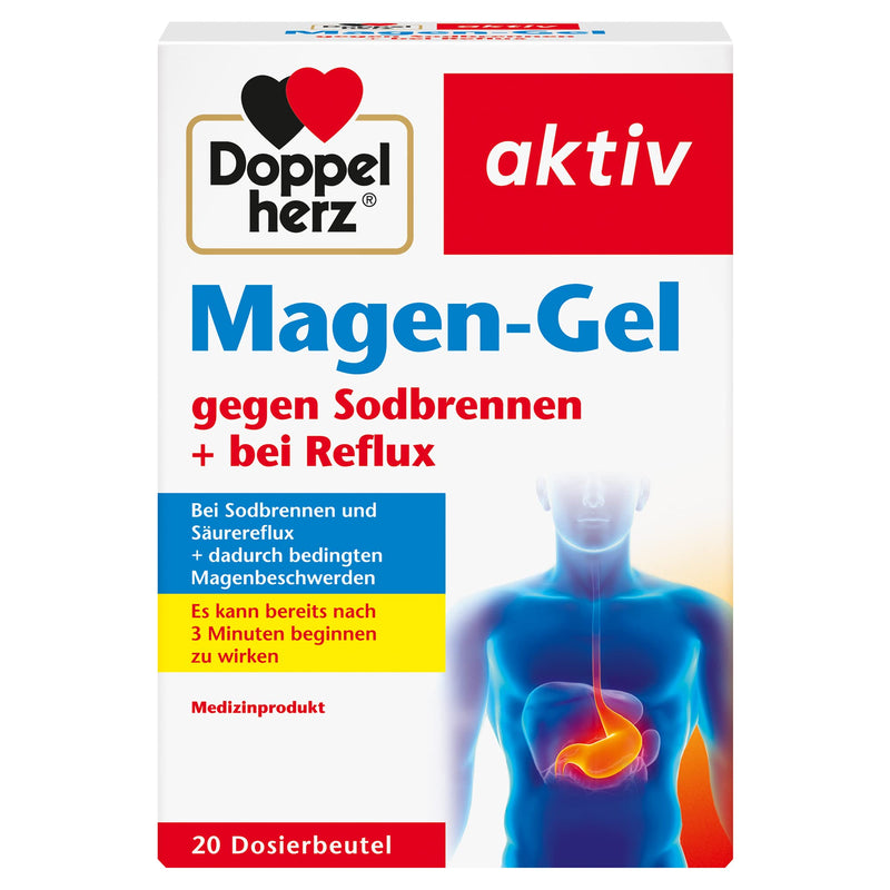 Doppelherz Stomach Gel - Medical product for heartburn, acid reflux + acid-related stomach problems - 20 sachets of 20 (pack of 1) - NewNest Australia