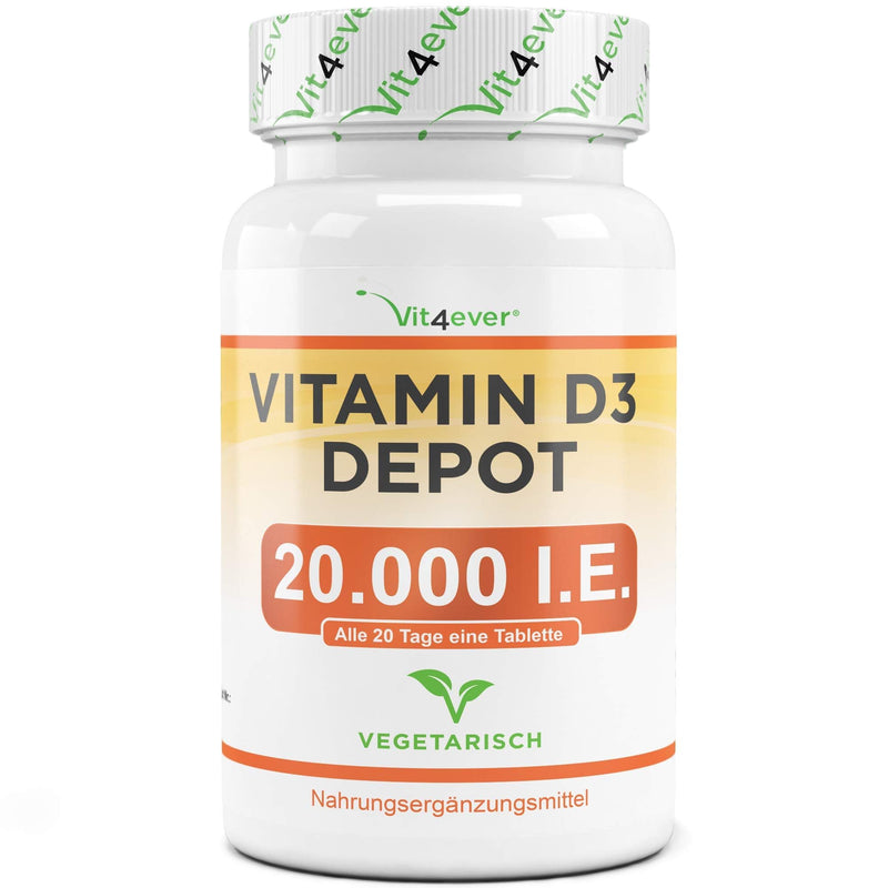 Vitamin D3 20,000 IU depot - 240 tablets - high dose - laboratory tested - vegetarian - high purity - 20 daily dose 1000 IU per day - premium quality - NewNest Australia