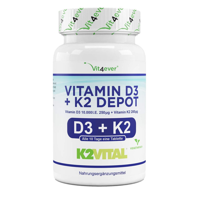 Vitamin D3 10,000 IU + Vitamin K2 200 mcg Menaquinone MK7 Depot 180