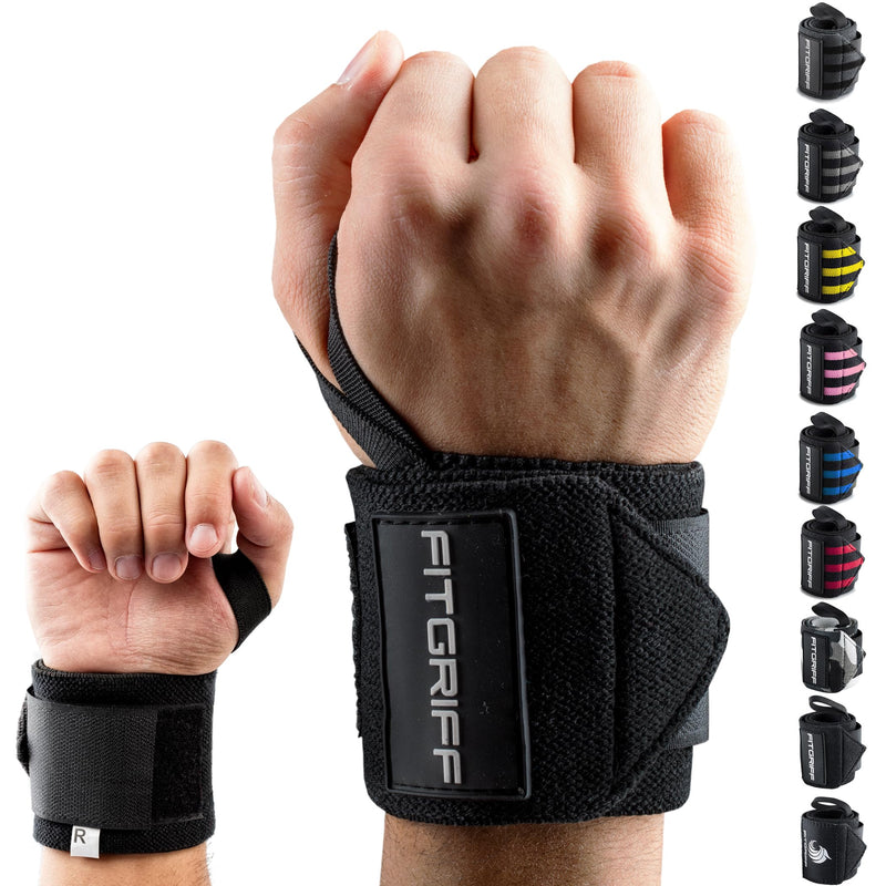 FITGRIFF® Wrist Bandages [Wrist Wraps] 45cm wrist bandage for fitness, wrist support, bodybuilding, weight training & crossfit black - NewNest Australia