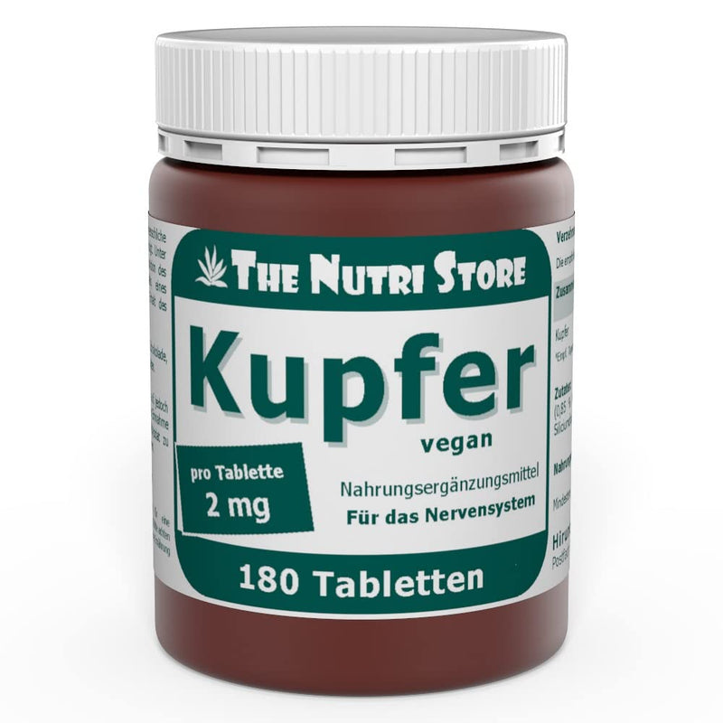 Copper 2 mg vegan tablets 180 pieces - For the nervous system - 6 month supply - NewNest Australia