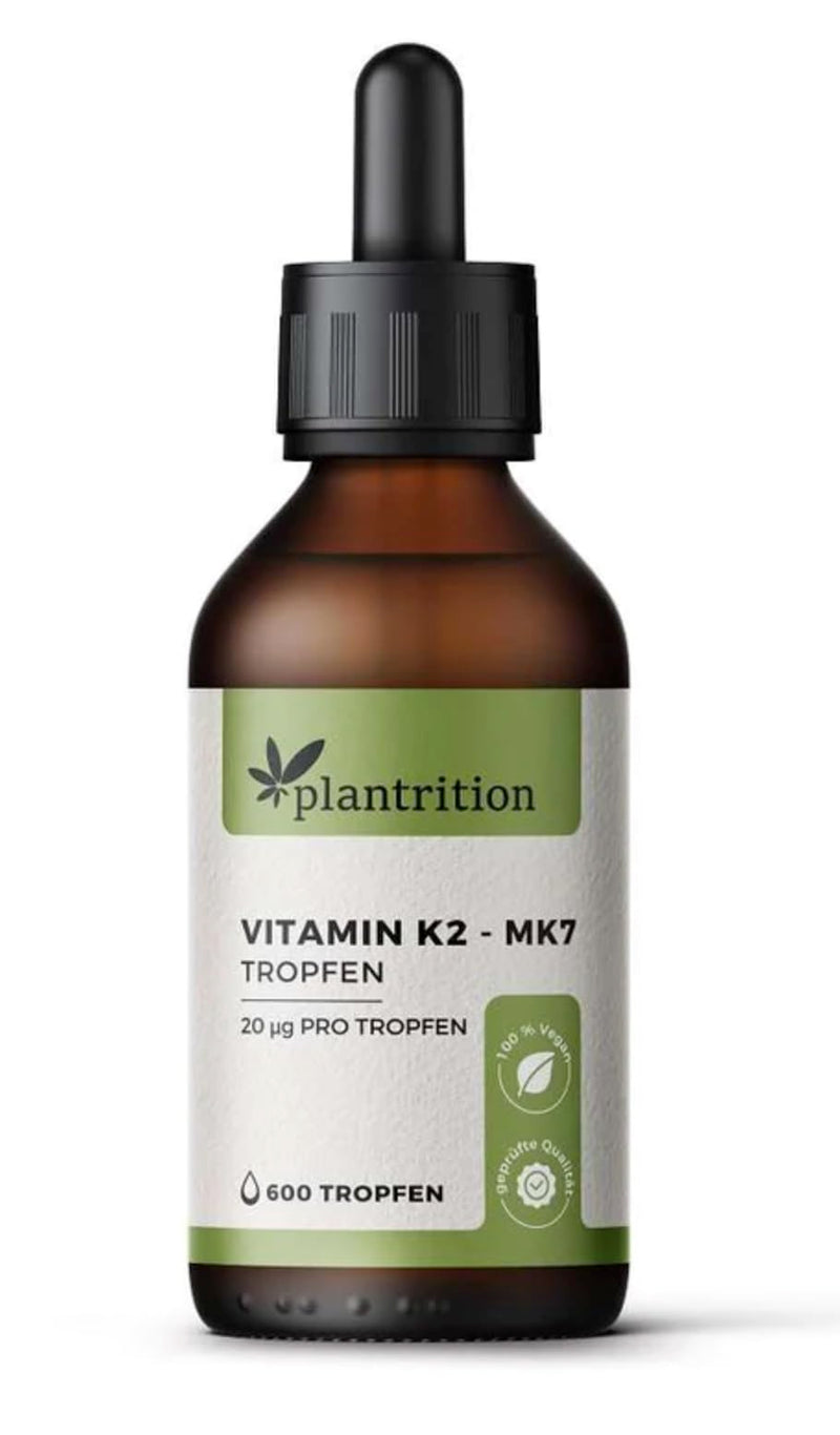 plantrition Vitamin K2 Mk7 Drops Vegan (100 µg per serving) 600 drops of Vitamin K2 Oil Natural Menaquinone MK-7 99% All-Trans K2Vital 1 bottle (20ml) - NewNest Australia