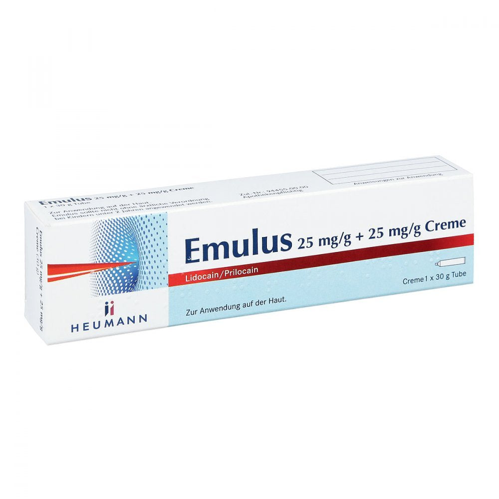 Emulus 25 mg/g + 25 mg/g cream: Anesthetic cream with lidocaine and prilocaine for local anesthesia of the skin during painful treatments, 30 g cream - NewNest Australia