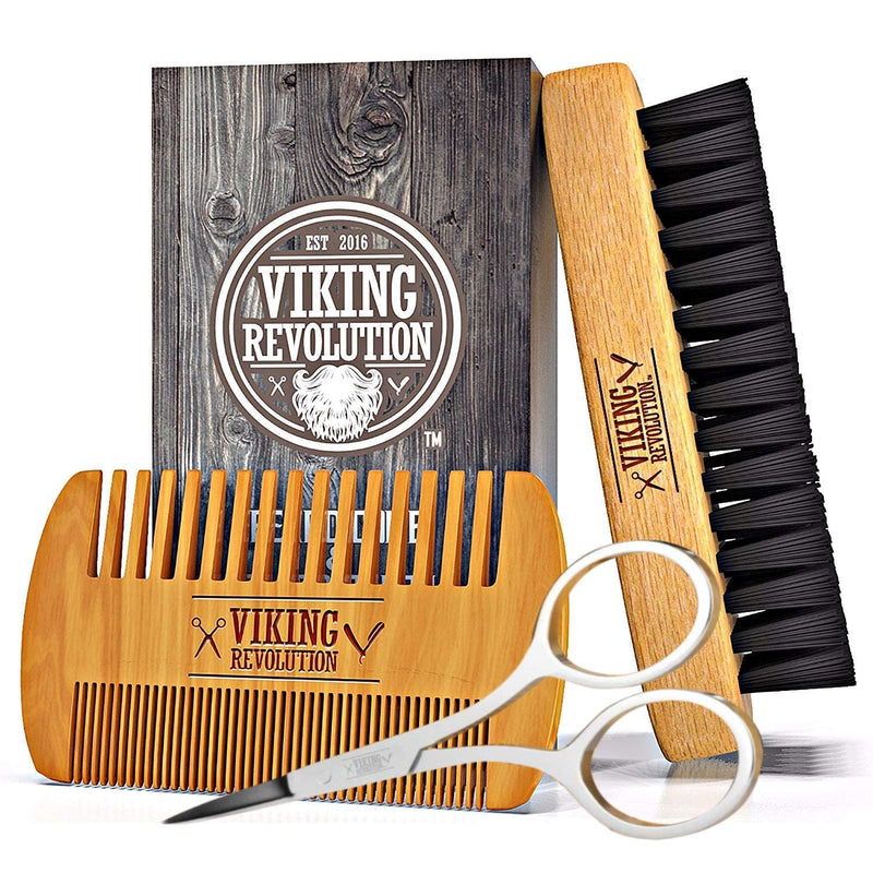 Viking Revolution - Beard Comb & Beard Brush Set for Men - Natural Beard Brush Boar Bristles & Dual-action Pear Wood Comb with Velvet Travel Case - Valentine's Day Gift for Him - NewNest Australia