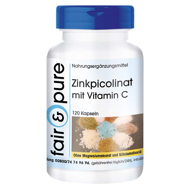 Fair & Pure® - zinc picolinate 15mg elemental zinc and 100mg vitamin C - vegan - without magnesium stearate - 120 vegan zinc capsules - NewNest Australia