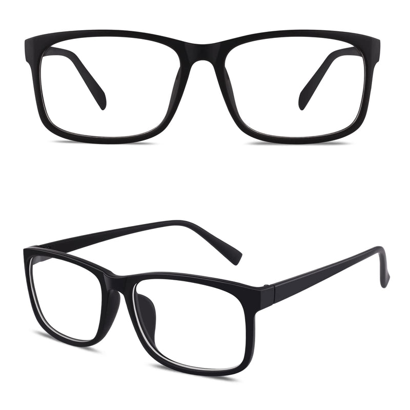 GQUEEN Large Frame Horn Glasses Glasses Without Strength Fake Glasses Nerd Glasses Women Men UV400 PE1 2 Matt Black - NewNest Australia