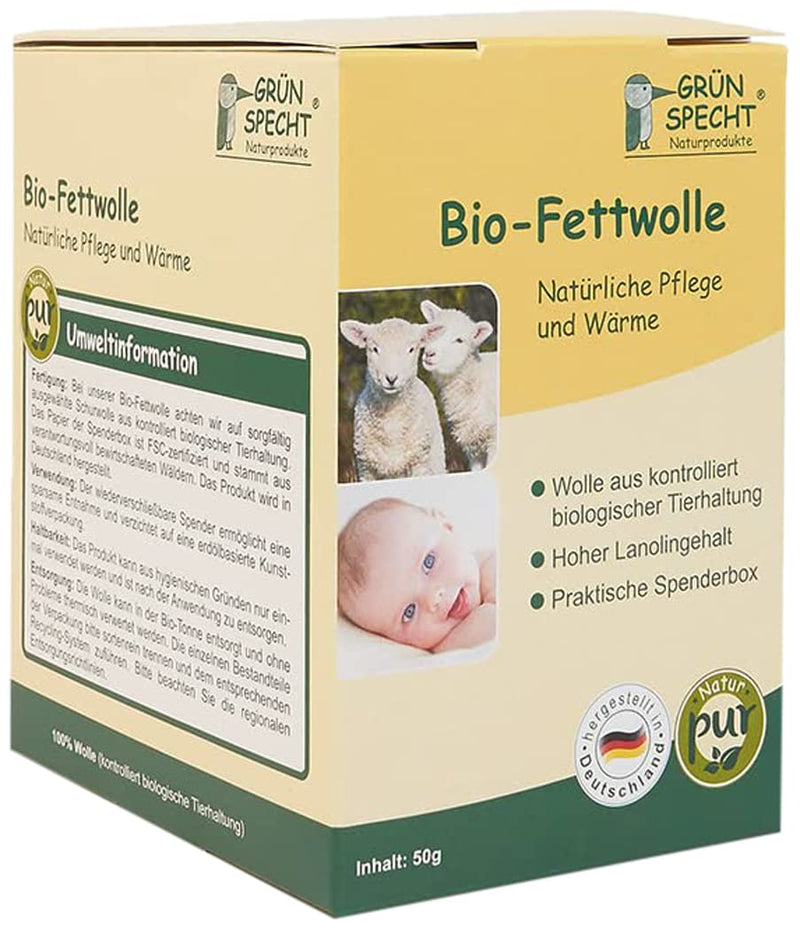 Gr√Únspecht Organic Fat Wool For The Care Of Sensitive Baby Bottoms And Stressed Nipples, Sheep'S Wool With A High Lanolin Content, Resealable Dispenser Box (638-00) - NewNest Australia