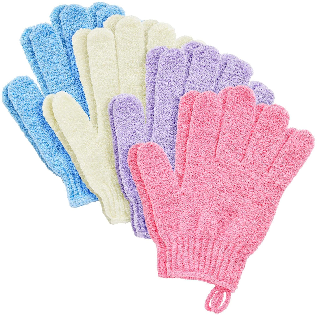 Juvale peeling gloves (4 pairs) - for skin care, wellness - cleansing gently and effectively - preventing ingrown hairs - 4 colors, nylon - unisex - 11.4 cm x 16.5 cm - NewNest Australia