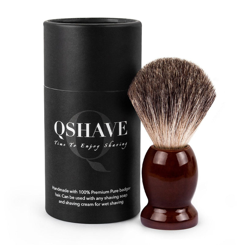Qshave shaving brush, handmade from 100% real badger hair, with wooden handle, for wet shaving with safety razor - NewNest Australia