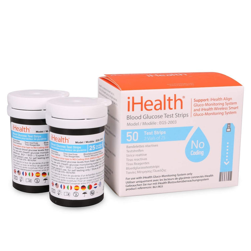 Ihealth Blood Glucose Test Strips (Pack Of 50) Blood Glucose Test, Precision Sugar Measurement For Diabetics, Strips Only Work With Ihealth Blood Glucose Meters - NewNest Australia