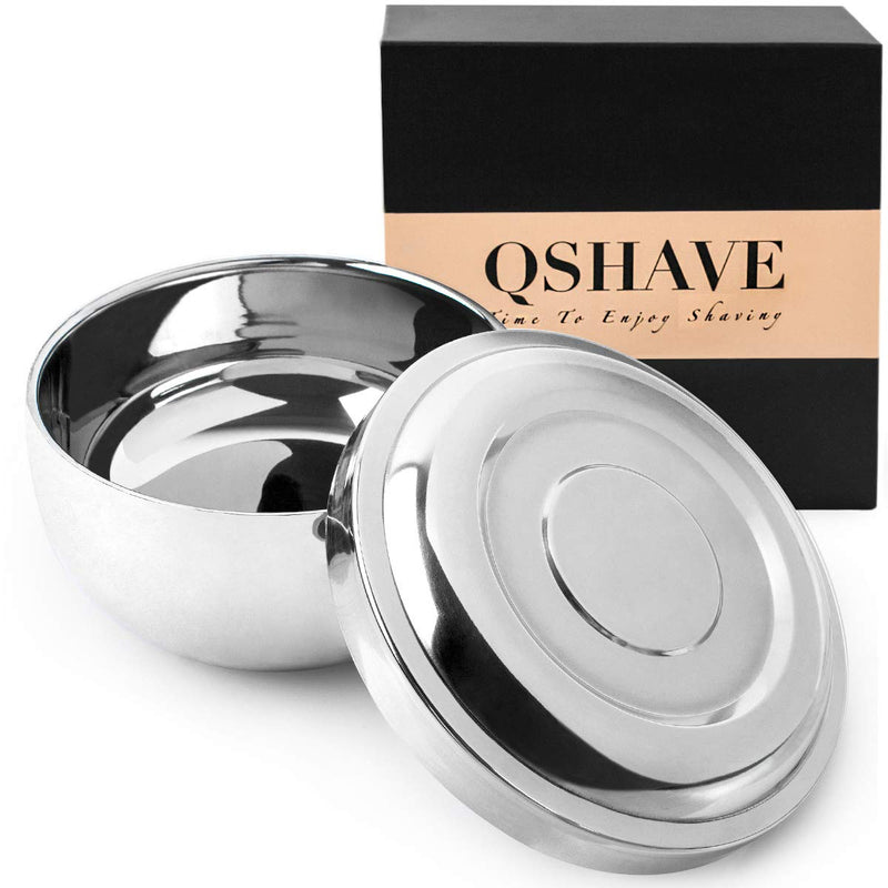 QSHAVE Stainless Steel Soap Shaving Bowl with Lid 4" Diameter Deep Chrome Plated 1 Piece Silver - NewNest Australia