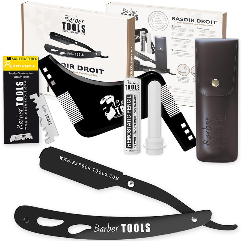 Men's shaving set - men's razor/barber knife - with 50 individual blades + cloth + alum pen + storage case + comb guide for shaving - BLACK - BARBER TOOLS - NewNest Australia