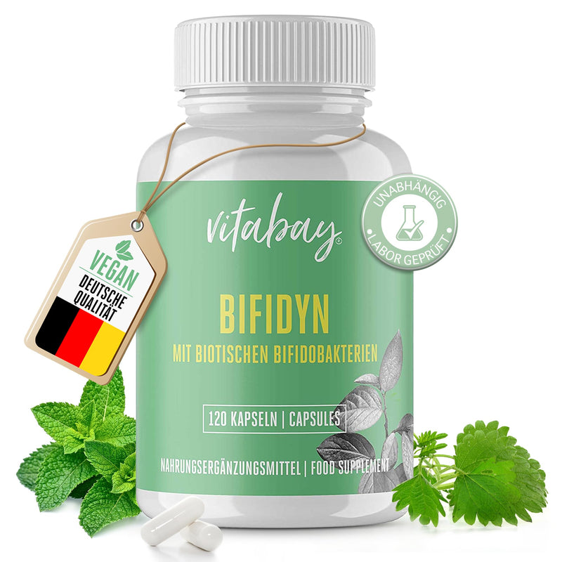 Vitabay Bifidyn - 120 high-dose VEGAN probiotic capsules - 3 billion active probiotic bifidobacteria per capsule - bacterial cultures intestinal flora capsules intestinal building treatment Bifido bacterial strains 120 pieces (pack of 1) - NewNest Australia