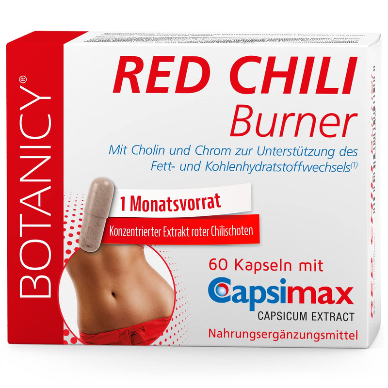 BOTANICY Red Chili Burner - branded raw material Capsimax® made from red chili - promotes fat burning, regulates appetite - hormone-free, vegan - 60 capsaicin capsules - NewNest Australia