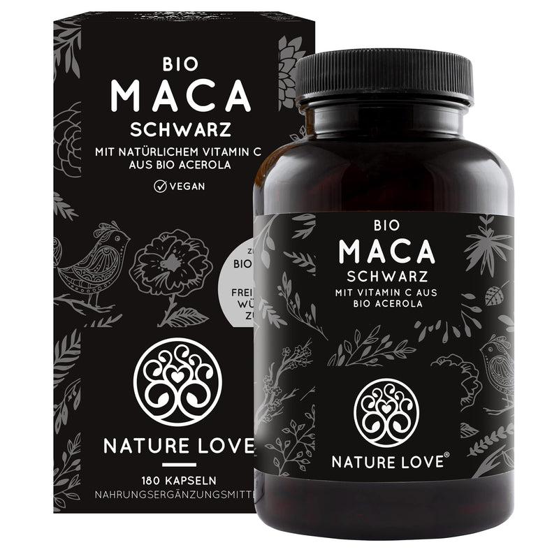 Nature Love® Organic Maca Capsules - 3000 mg Organic Black Maca per Daily Dose, 180 Capsules, with Natural Vitamin C, No Additives such as Magnesium Stearate, Certified Organic, High-Dosage, Vegan, Made in Germany - NewNest Australia