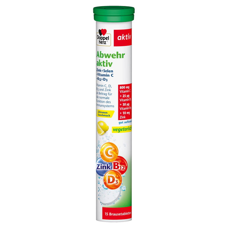 Doppelherz Defense Active Zinc + Selenium + Vitamin C + B12 + D3 - as a contribution to the normal function of the immune system - 15 well-dissolving effervescent tablets with lemon flavor 15 pieces (pack of 1) - NewNest Australia