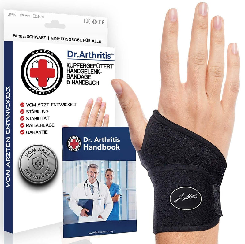 Dr. Arthritis Wrist Bandage, Including Doctor'S Handbook, Wrist Support With Copper Fibers, Wrist Bandages For Left And Right-Handed Users, Wrist Bandage (Black, Single Pack) - NewNest Australia