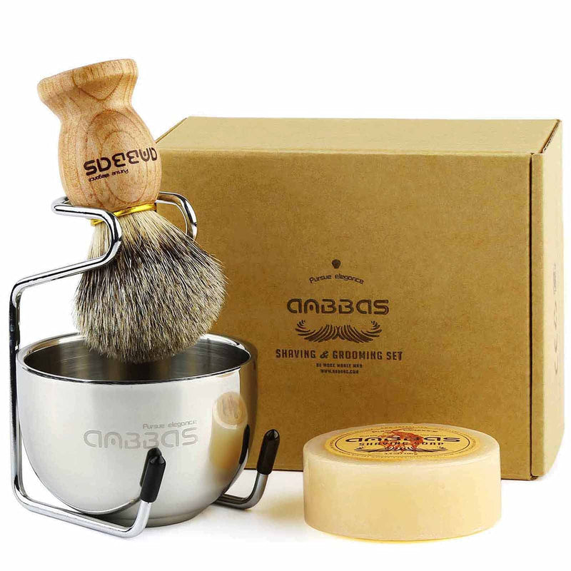 Anbbas Badger Hair Shaving Brush with Shaving Bowl and Brush Holder Classic Wet Shave Shaving Set Men's Gift Set Shaving Set 2 - NewNest Australia
