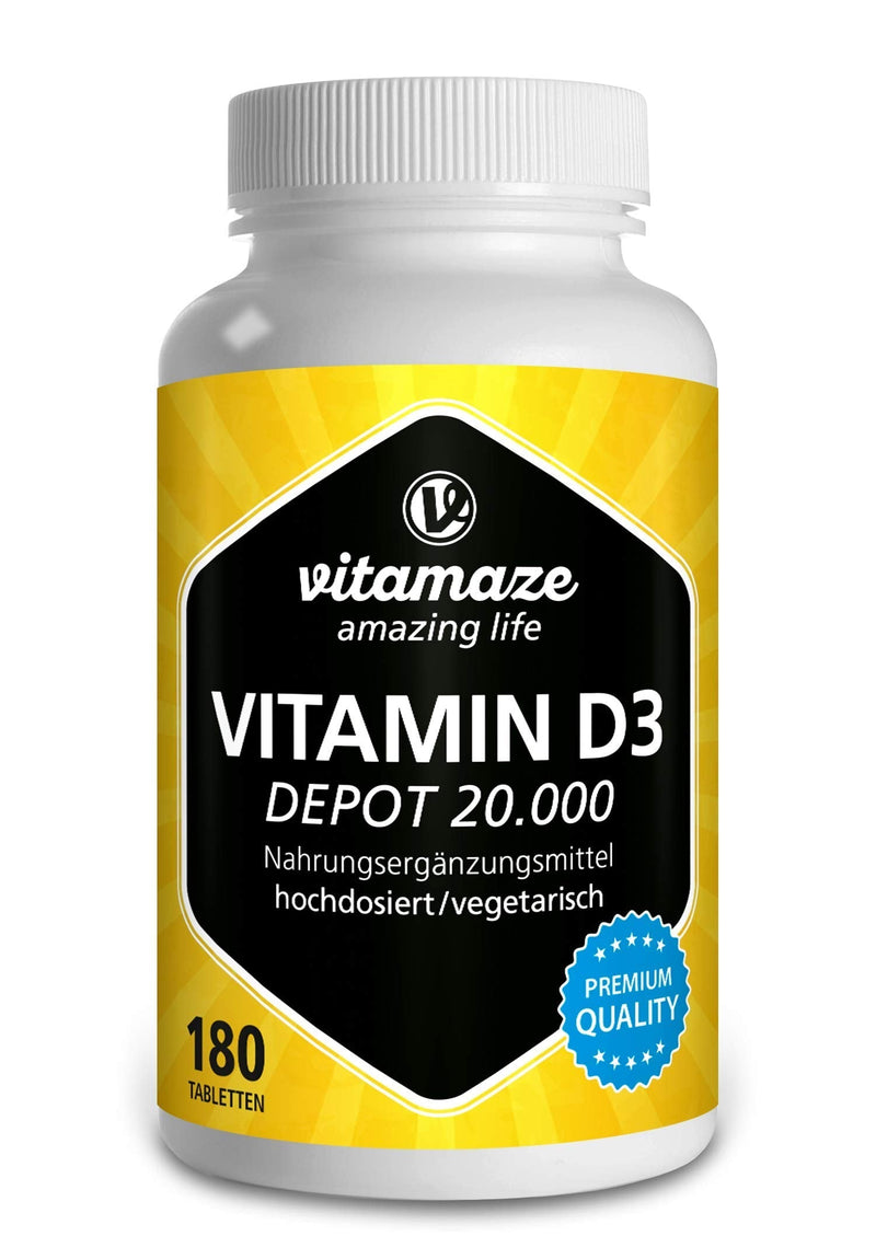 High-dose vitamin D3 20,000 IU per tablet (20-day dose), 180 vegetarian tablets (divisible), natural dietary supplement without additives, Made in Germany - NewNest Australia