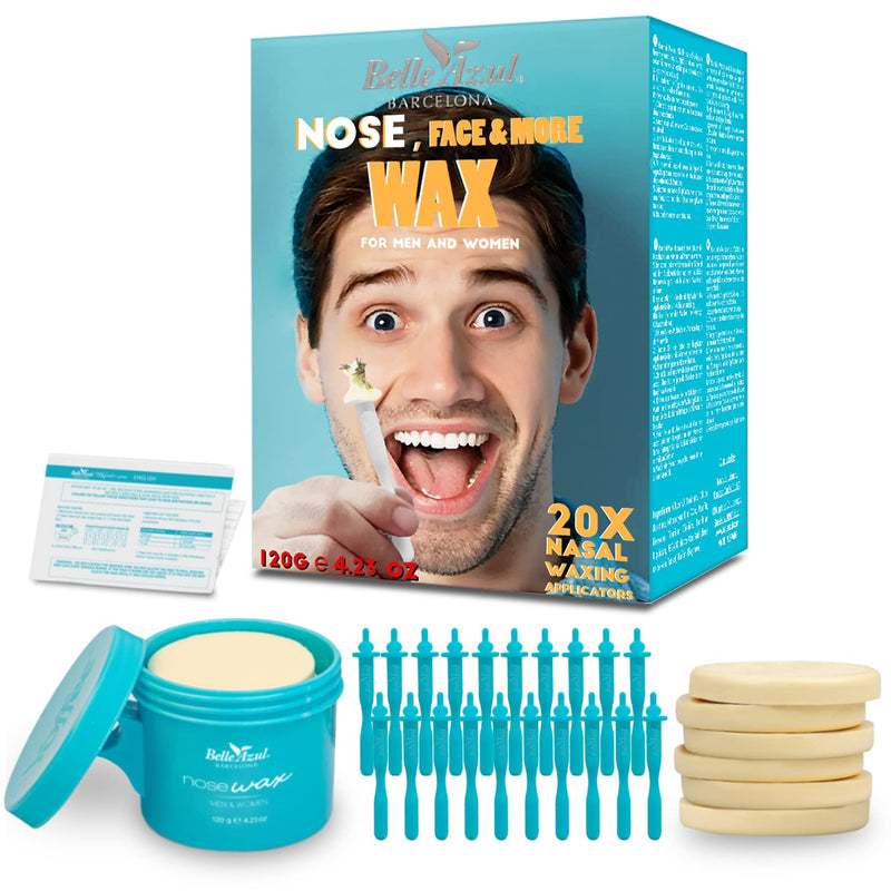 Belle Azul Nose Hair Wax Removal Set - 120g - Nose Hair Warm Wax Hair Removal Kit - made from high-quality organic beeswax - with 20 reusable applicators - men & women - Made in Spain - NewNest Australia