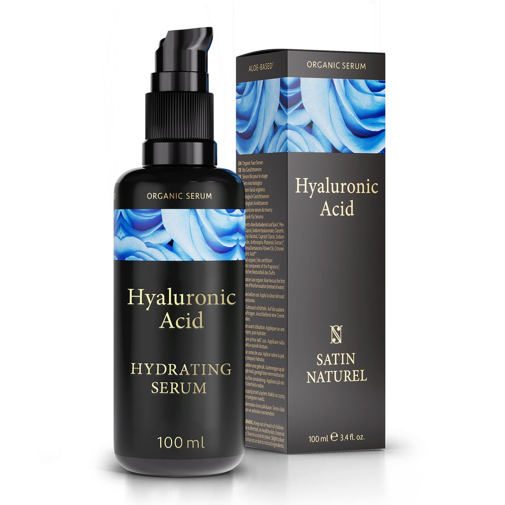 Organic Hyaluronic Serum High Dose 100Ml - Hyaluronic Acid Serum Face - Vegan - Facial Care For Men And Women - Anti Aging Hyaluronic Acid Facial Serum With Aloe Vera - Made In Germany - Satin Naturel - NewNest Australia