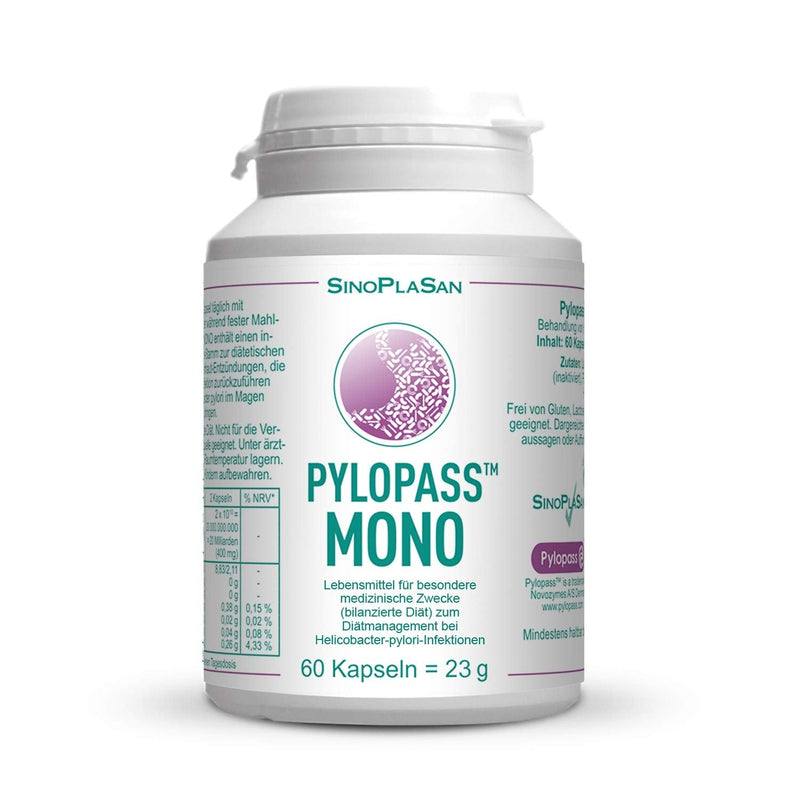 Pylopass MONO 200mg, 60 capsules, for diet management for Helicobacter Pylori infections, high dosage, vegan, lactose-free, gluten-free, quality monitored - NewNest Australia