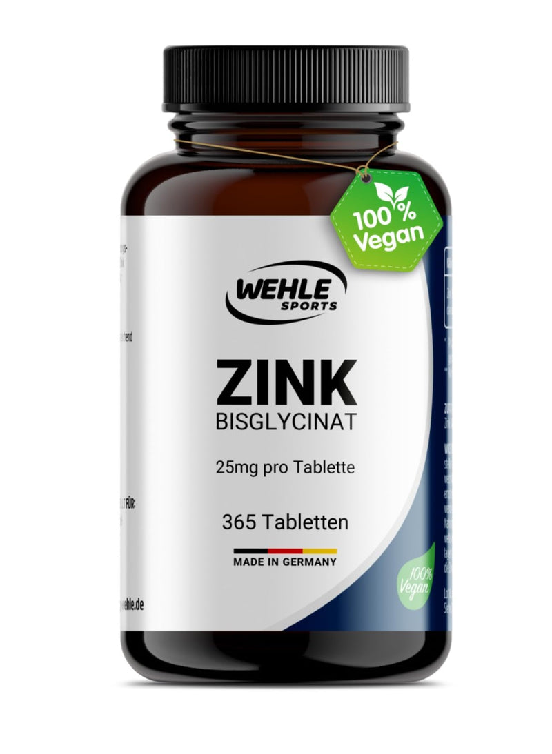 Wehle Zinc Tablets 365 high dosage (25mg per tablet) Multiple price-performance winner 2020* - Premium Zinc Bisglycinate - Laboratory tested, vegan, made in Germany - NewNest Australia