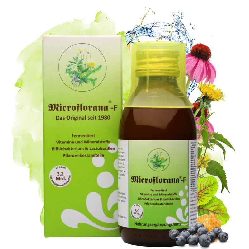 Microflorana -F - Probiotics - Intestinal Cleansing - Colonial Bacterial Strains - Vitamins And Minerals - Including Dosing Aid - Plant Components - Liquid Probiotics - Since 1980-150 Ml 150 - NewNest Australia