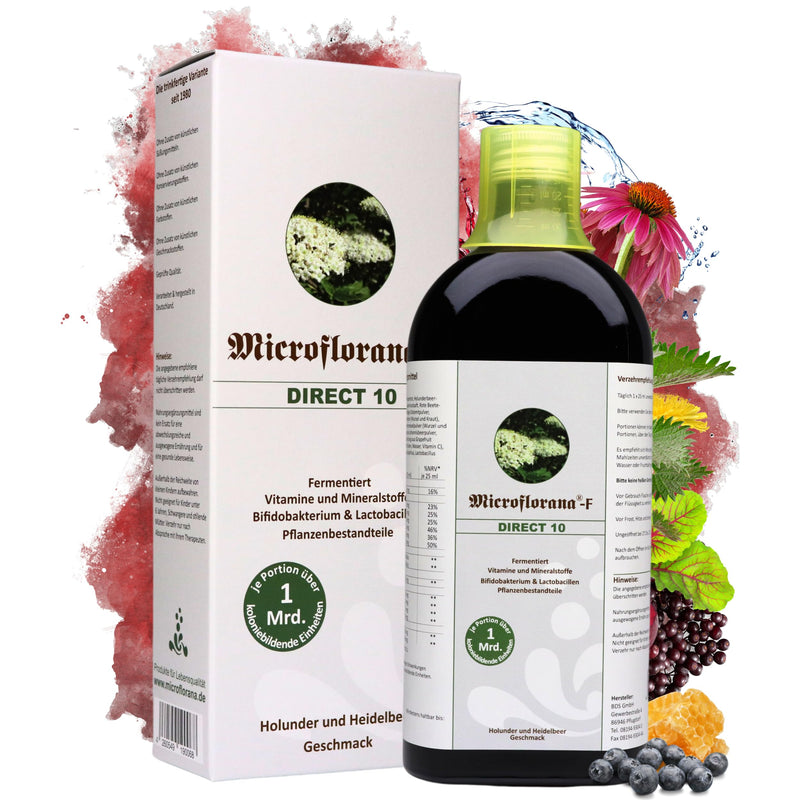 Microflorana -F Direct - Liquid Probiotics - 3 Billion Vibrant Colony Forming Units - Incl. Dosing Aid - Vitamins - Ready-To-Drink And Gentle Version - Intestinal Restoration - Since 1980-500 Ml - NewNest Australia