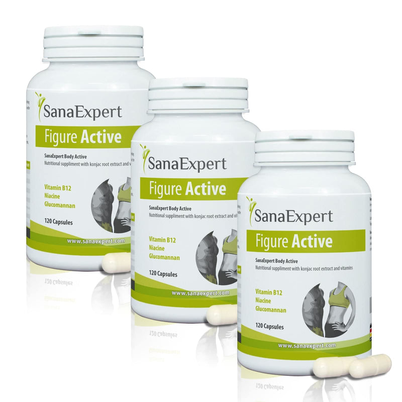 Sanaexpert Figure Active Value Pack, 3 X Saturation Capsules With Konjac Glucomannan, Chrome, Vitamin B12, Niacin, Made In Germany, High Dosage, 3 X 120 Pieces - NewNest Australia