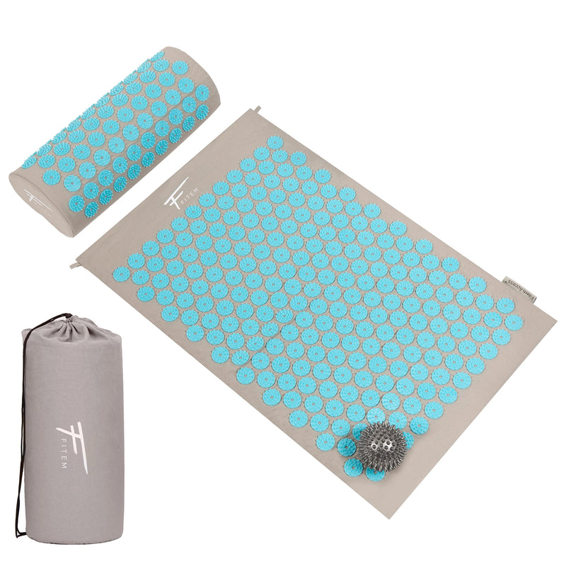 Fitem Acupressure Set ‚ Acupressure Mat, Acupressure Cushion, Bag, Massage Ball For Relieving Of Pain In The Back And Neck ‚ Sciatica ‚ Back Massage, Muscle Relief And Recovery After Exercise Qc-M230Andqc-Pl66-Turquoise Grey-Turquoise - NewNest Australia