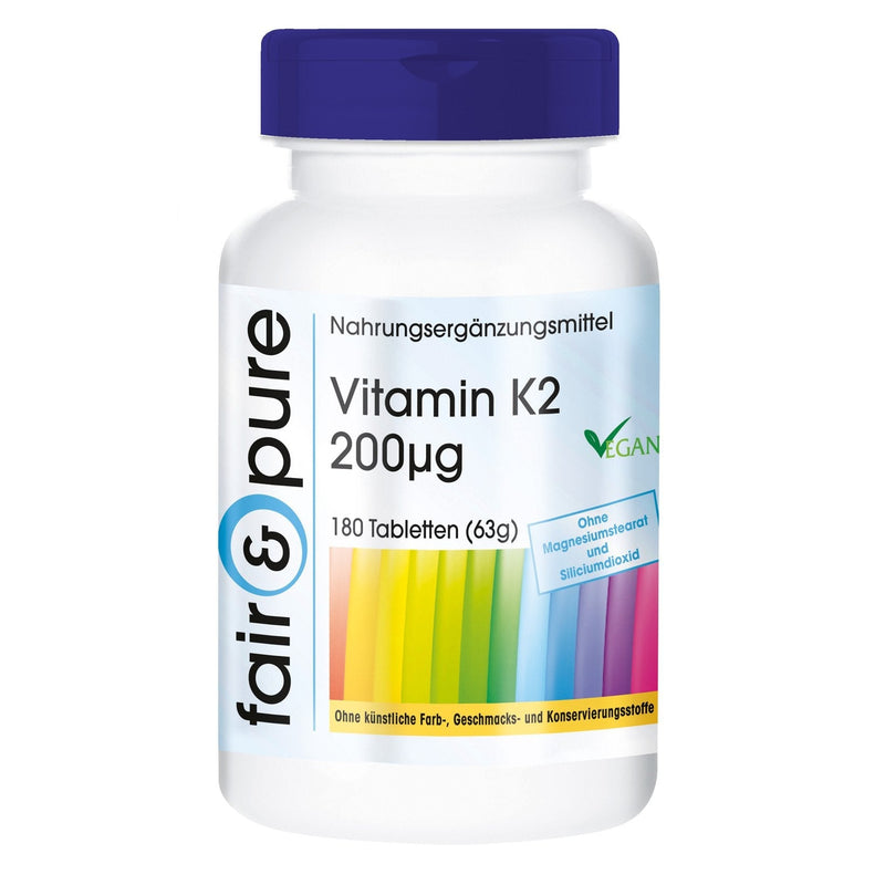 Fair & Pure® - Vitamin K2 200mcg - natural menaquinone MK-7 - vegan - 180 tablets - bulk pack for 6 months - NewNest Australia
