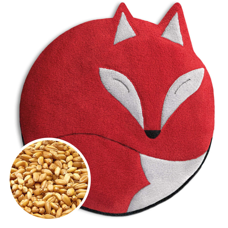 LESCHI heat pillow - 4 chamber grain pillow for microwave - animal fox red - cuddly grain pillow with organic wheat - ideal as a heat source in winter and for the belly fire / midnight - NewNest Australia