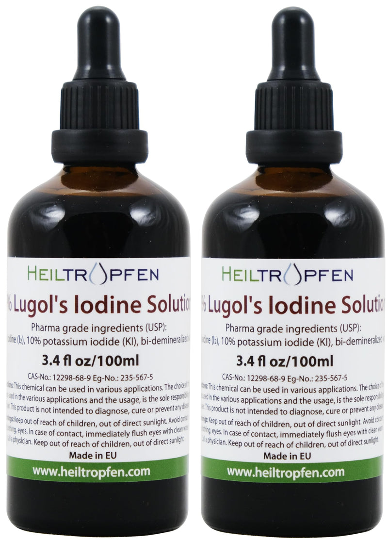 2X 100 ml Lugol's solution 5% iodine solution | Pharmaceutical Grade Ingredients | 15% Lugol's Liquid Formulation | 5 percent elemental iodine and 10% potassium iodide | Brown glass pipette | Healing Drops® - NewNest Australia
