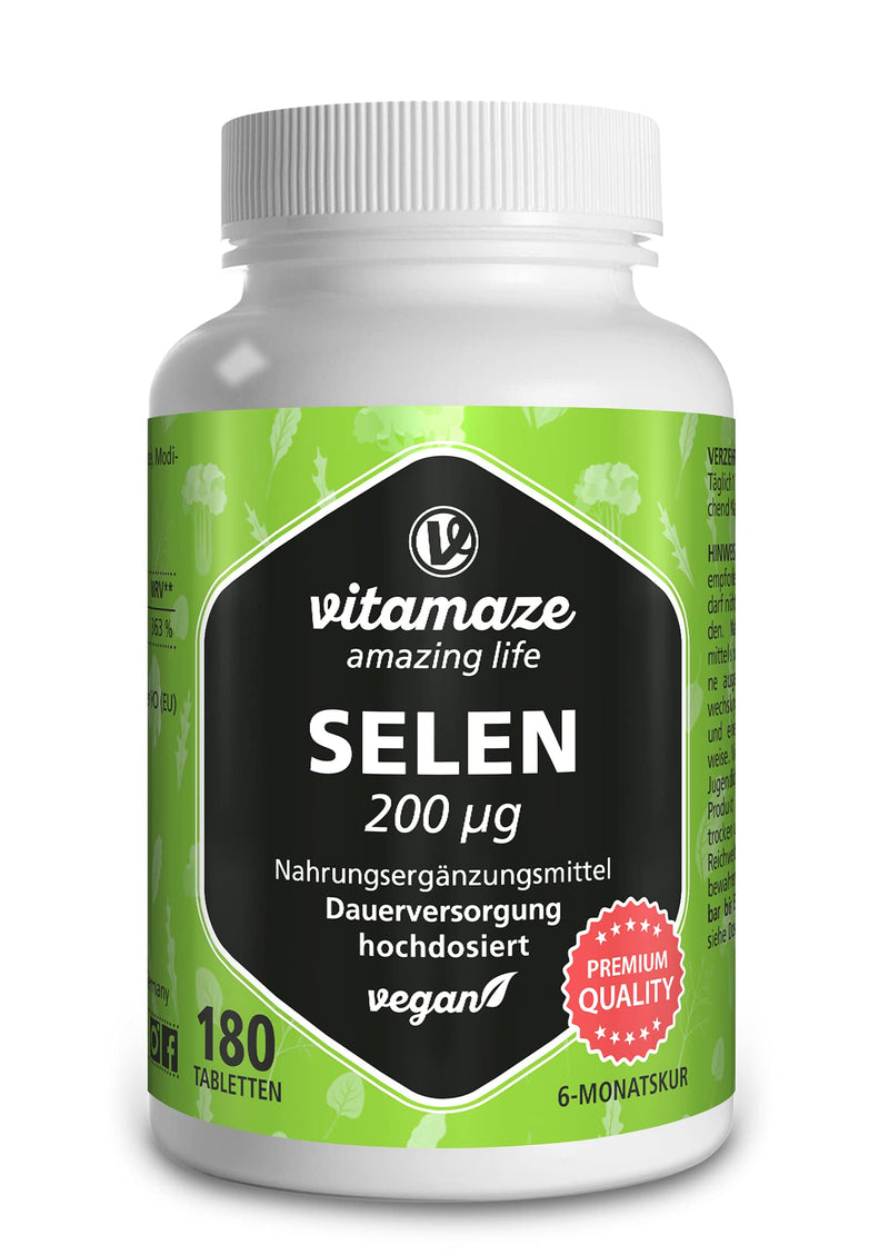 Selenium high dose 200 mcg, vegan, 180 tablets for 6 months, natural & bioavailable dietary supplement without additives, Made in Germany - NewNest Australia