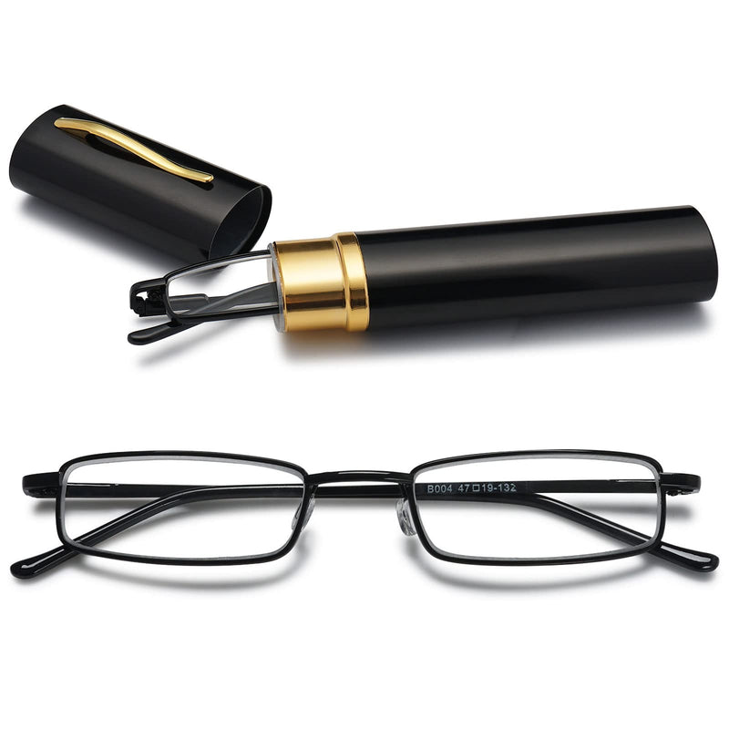 VEVESMUNDO Metal Reading Glasses Mini Compact Lightweight Spring Hinge Slim Classic Reading Aid Glasses with Metal Case 1 x Black Blue Light Filter Reading Glasses 2.0 x - NewNest Australia